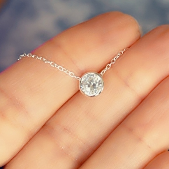 Sterling Silver Bezel Set Crystal Necklace - Picture 3 of 11